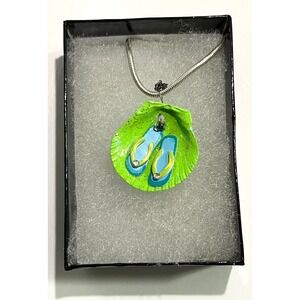 Handmade Art Summer Sandals Seashell Necklace approx 18" chain gift vacation